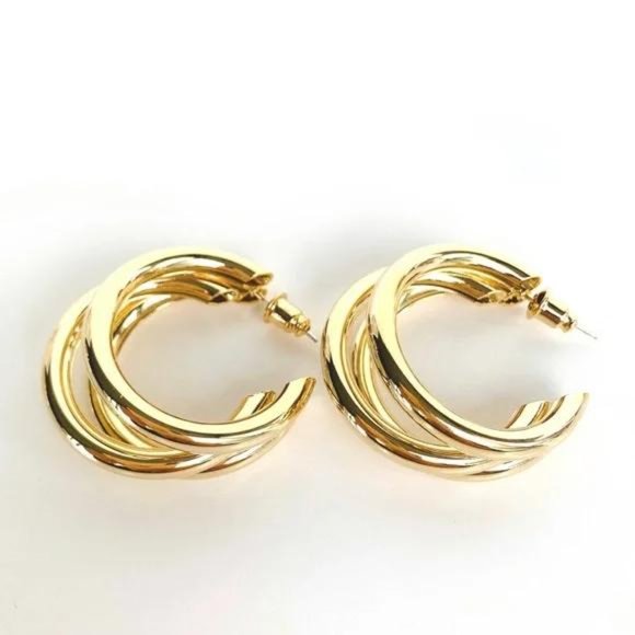 New 18K Gold Chunky Hoops Earrings, NICE EARRINGS, CUTE EARRINGS - Picture 4 of 6